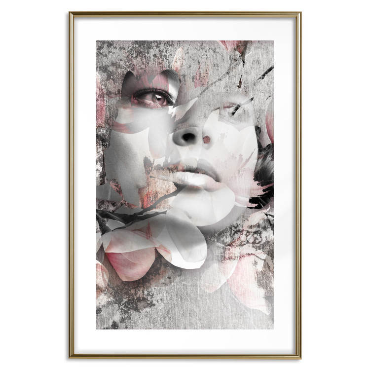 Poster Thoughtful Woman - abstraction with a woman's face and pink flowers 115200 additionalImage 14