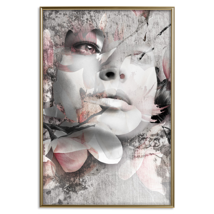 Poster Thoughtful Woman - abstraction with a woman's face and pink flowers 115200 additionalImage 16