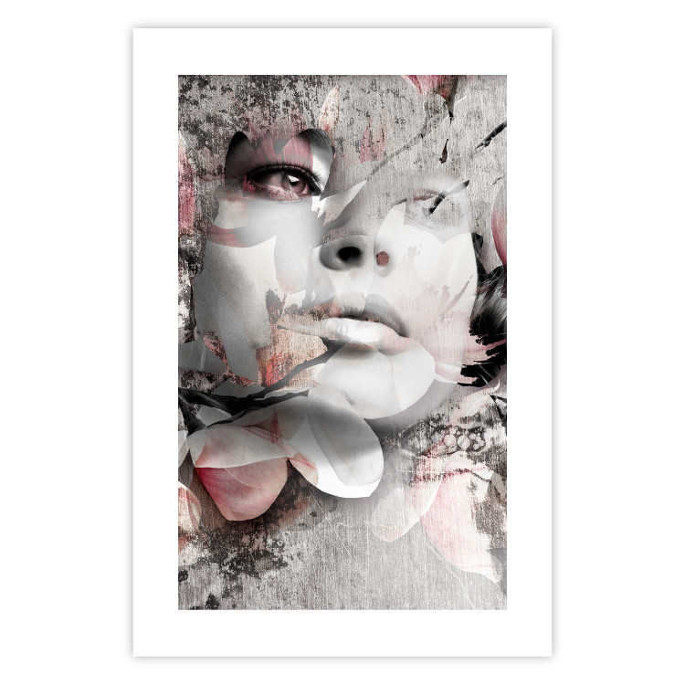Poster Thoughtful Woman - abstraction with a woman's face and pink flowers 115200 additionalImage 19
