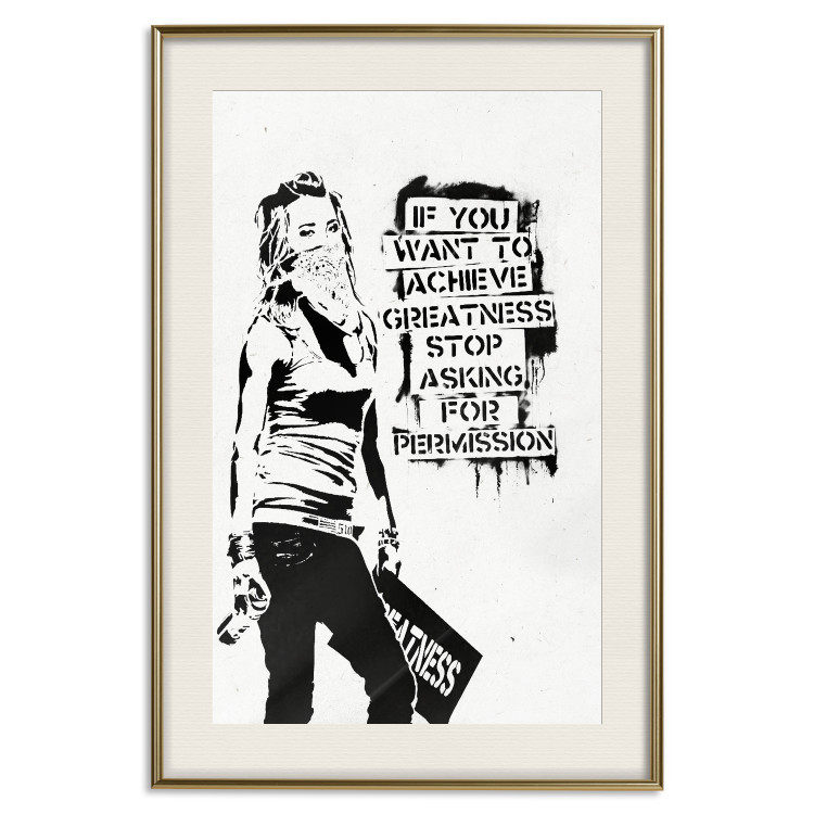 Poster Girl with Graffiti - black and white composition with a woman and text 119200 additionalImage 19
