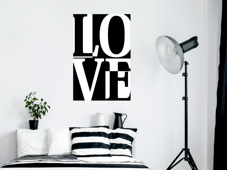 Wall Poster Black and White Love - checkerboard pattern with black and white text 122900 additionalImage 17