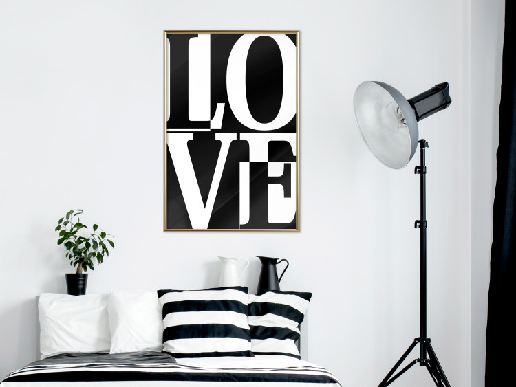 Wall Poster Black and White Love - checkerboard pattern with black and white text 122900 additionalImage 5