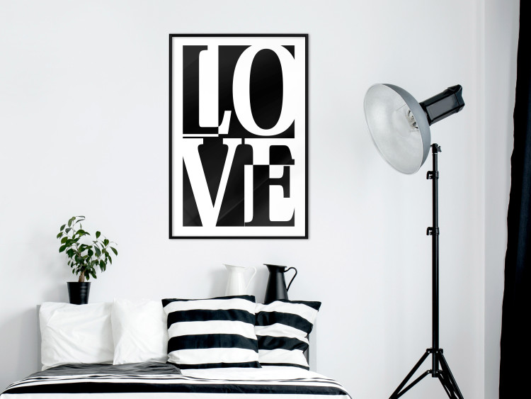 Wall Poster Black and White Love - checkerboard pattern with black and white text 122900 additionalImage 4