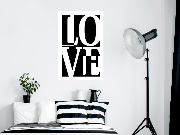 Wall Poster Black and White Love - checkerboard pattern with black and white text 122900 additionalImage 2