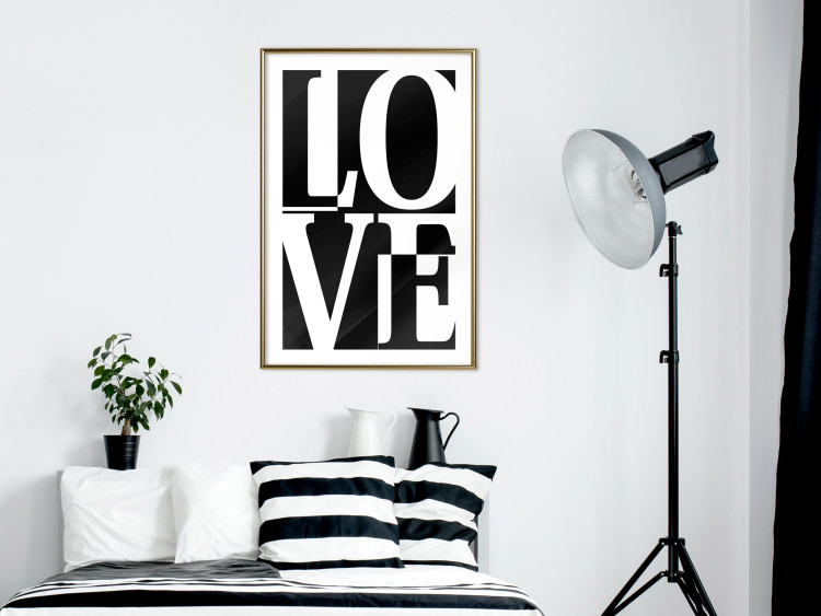 Wall Poster Black and White Love - checkerboard pattern with black and white text 122900 additionalImage 13