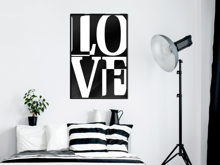 Wall Poster Black and White Love - checkerboard pattern with black and white text 122900 additionalImage 3
