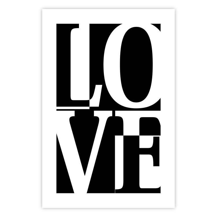 Wall Poster Black and White Love - checkerboard pattern with black and white text 122900 additionalImage 19
