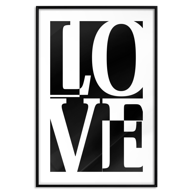 Wall Poster Black and White Love - checkerboard pattern with black and white text 122900 additionalImage 15
