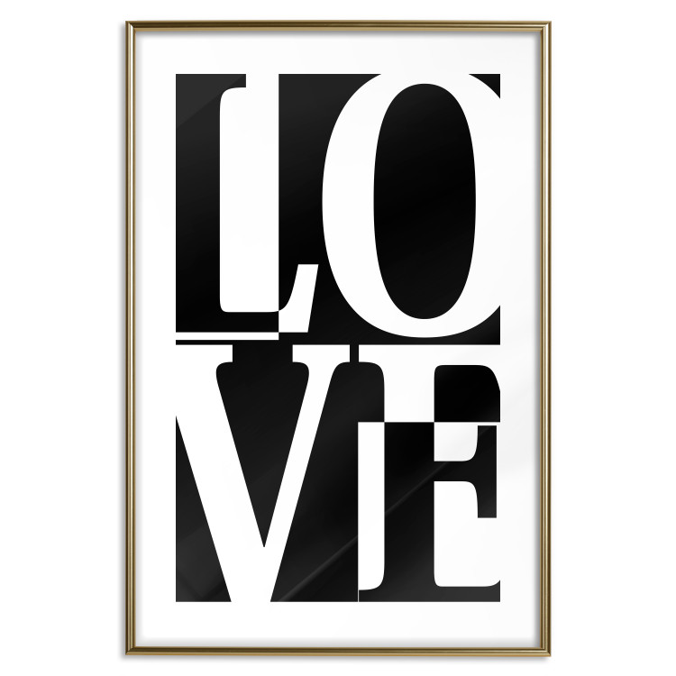 Wall Poster Black and White Love - checkerboard pattern with black and white text 122900 additionalImage 14