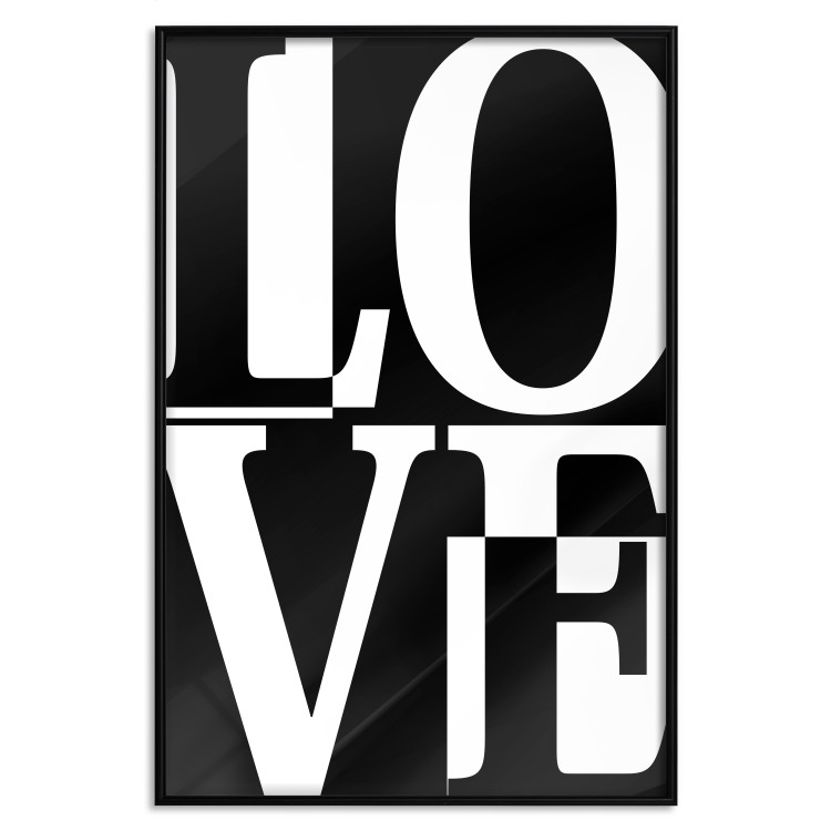 Wall Poster Black and White Love - checkerboard pattern with black and white text 122900 additionalImage 18