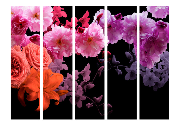 Folding Screen Spring Cocktail II - colorful flowers on a contrasting black background 123000 additionalImage 3