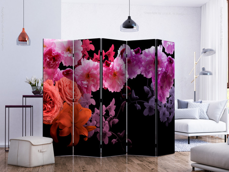 Folding Screen Spring Cocktail II - colorful flowers on a contrasting black background 123000 additionalImage 2
