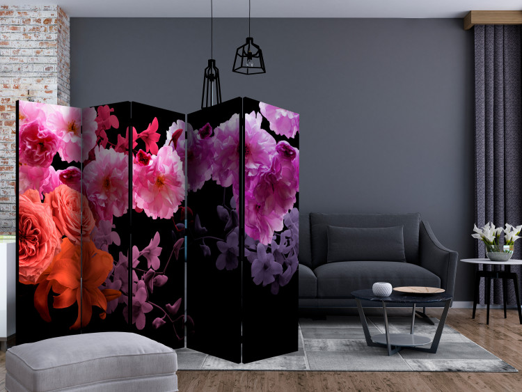 Folding Screen Spring Cocktail II - colorful flowers on a contrasting black background 123000 additionalImage 4