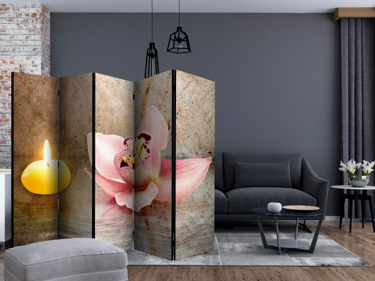 Room Separator Romantic Evening II (5-piece) - pink orchid on a beige background 124200 additionalImage 4