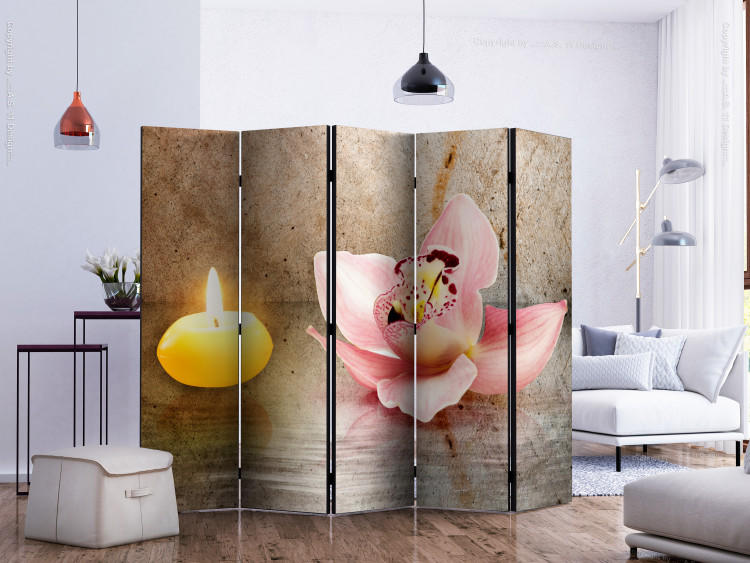 Room Separator Romantic Evening II (5-piece) - pink orchid on a beige background 124200 additionalImage 2