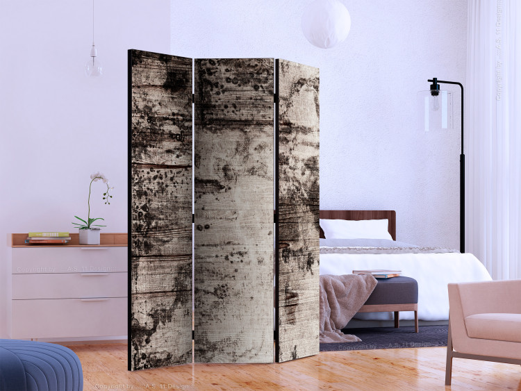 Folding Screen Burnt Wood (3-piece) - retro-style background in grays 124300 additionalImage 2