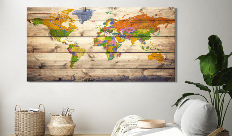 Large canvas print Map on wood: Colourful Travels II [Large Format] 128500 additionalImage 5
