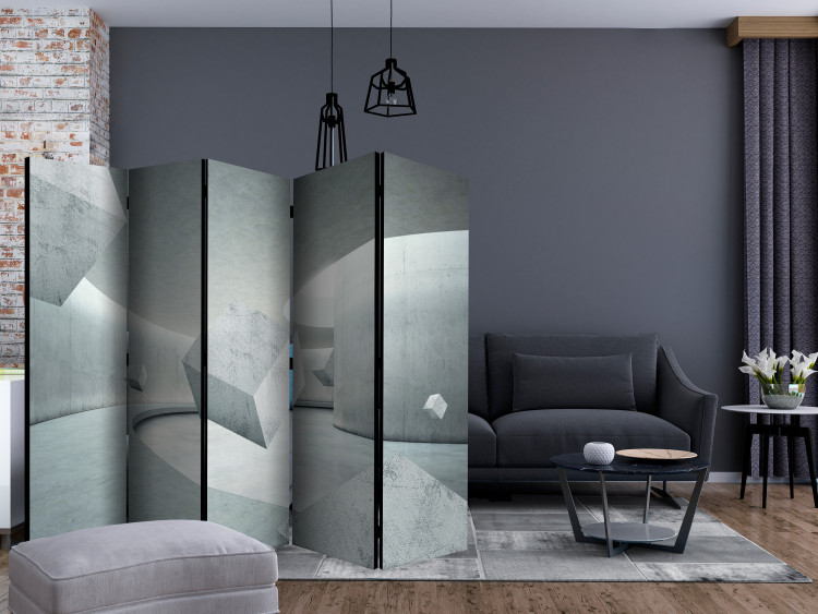 Room Divider Screen Cube Geometry II (5-piece) - stone illusion in shades of gray 129000 additionalImage 4