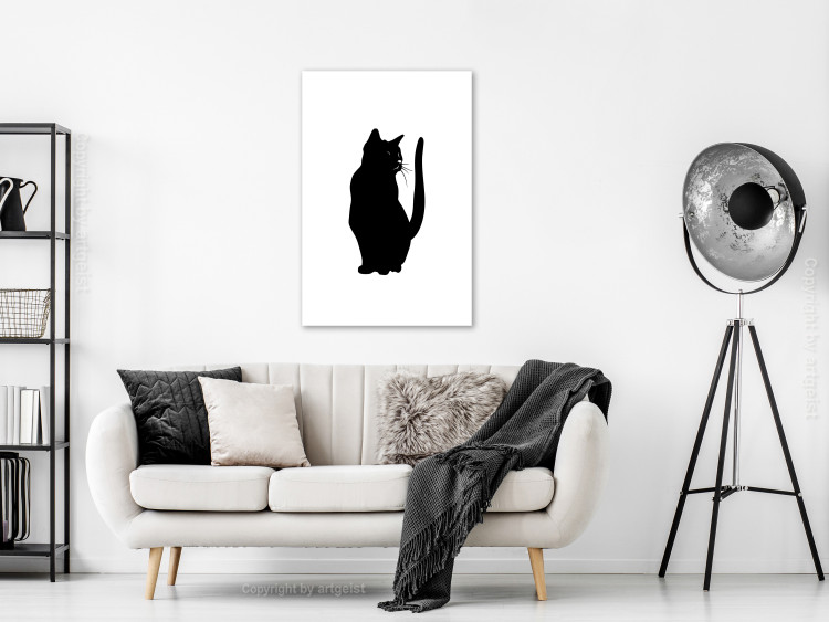 Canvas Print Curious Cat (1-part) vertical - black animal on a white background 129600 additionalImage 3