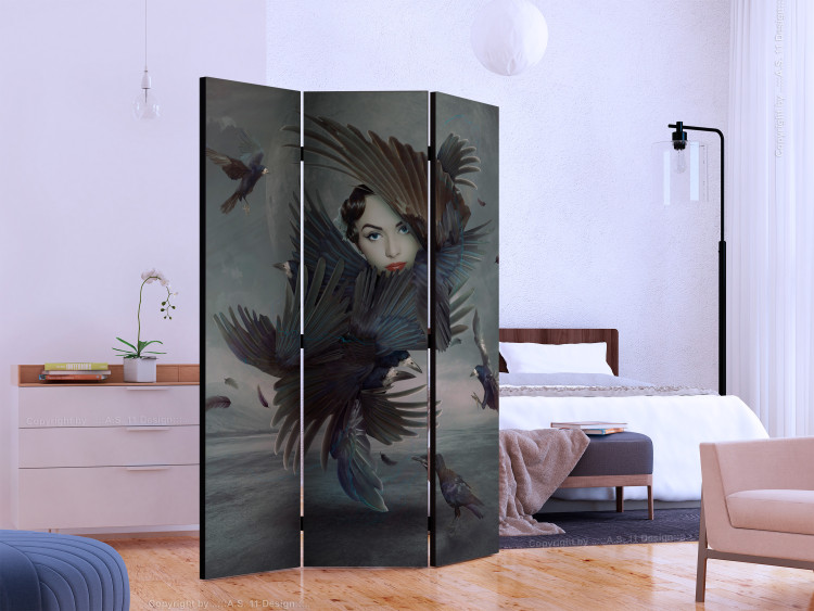 Room Divider Screen All in Feathers (3-piece) - abstraction with a woman among birds 132600 additionalImage 2