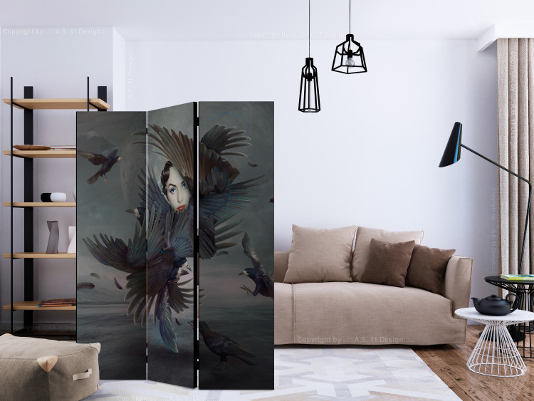 Room Divider Screen All in Feathers (3-piece) - abstraction with a woman among birds 132600 additionalImage 4