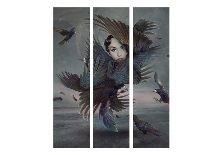 Room Divider Screen All in Feathers (3-piece) - abstraction with a woman among birds 132600 additionalImage 3