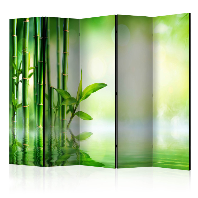Room Divider Bamboo Grove II (5-piece) - lush green composition in zen style 133100