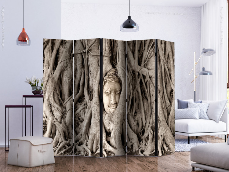 Room Divider Buddha Tree II (5-piece) - sacred figure amidst brown roots 133300 additionalImage 2