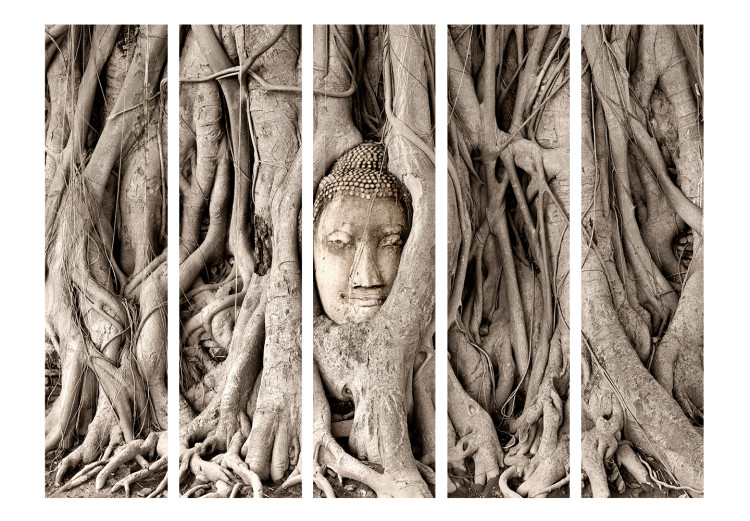 Room Divider Buddha Tree II (5-piece) - sacred figure amidst brown roots 133300 additionalImage 3