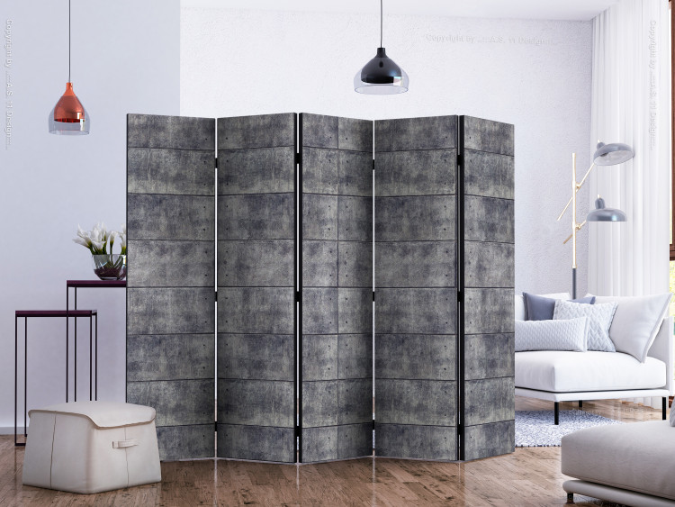 Folding Screen Concrete Fortress II (5-piece) - simple composition with gray background 133500 additionalImage 2