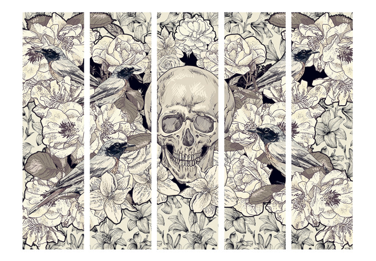 Room Separator Inspired by Art Nouveau II - composition of skull and flowers in retro style 133800 additionalImage 3
