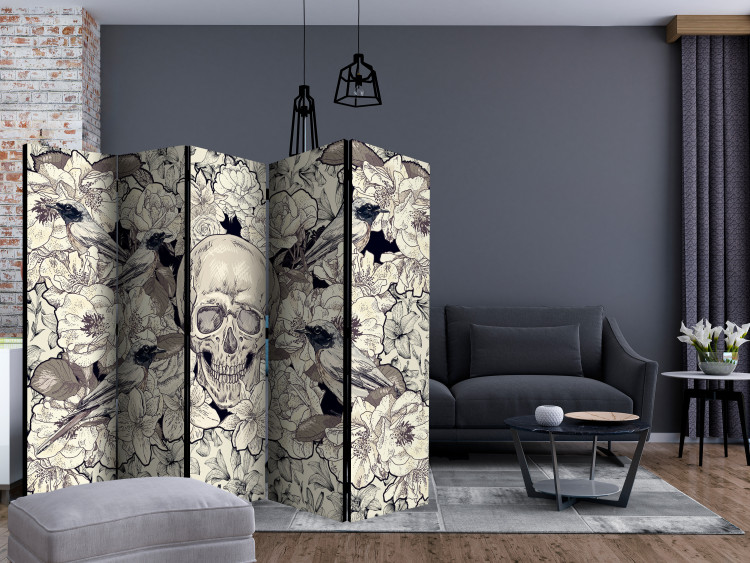 Room Separator Inspired by Art Nouveau II - composition of skull and flowers in retro style 133800 additionalImage 4
