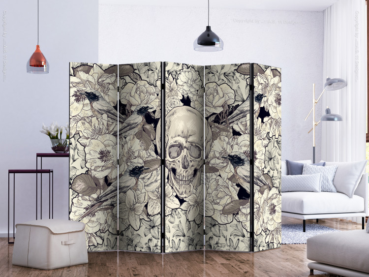 Room Separator Inspired by Art Nouveau II - composition of skull and flowers in retro style 133800 additionalImage 2