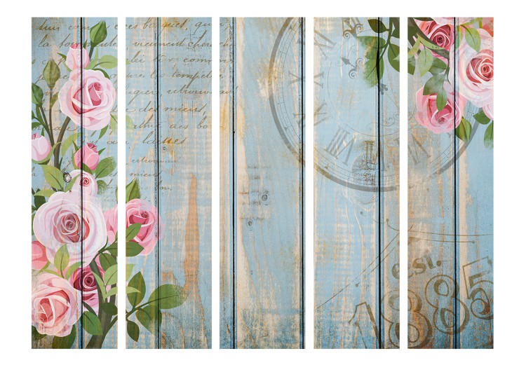 Room Divider Vintage Garden II - pink flowers on a background of wooden boards with inscriptions 134000 additionalImage 3