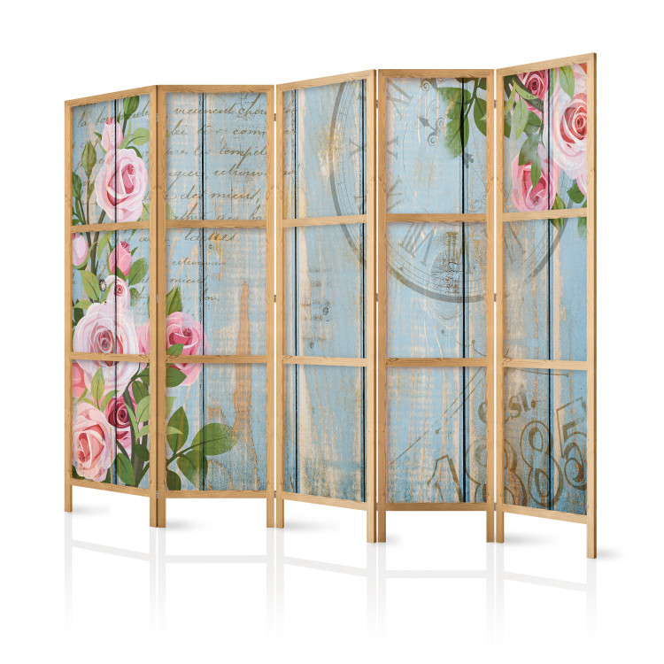 Room Divider Vintage Garden II - pink flowers on a background of wooden boards with inscriptions 134000 additionalImage 5
