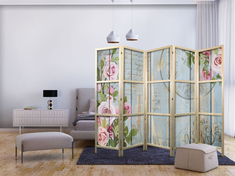 Room Divider Vintage Garden II - pink flowers on a background of wooden boards with inscriptions 134000 additionalImage 8
