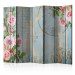 Room Divider Vintage Garden II - pink flowers on a background of wooden boards with inscriptions 134000