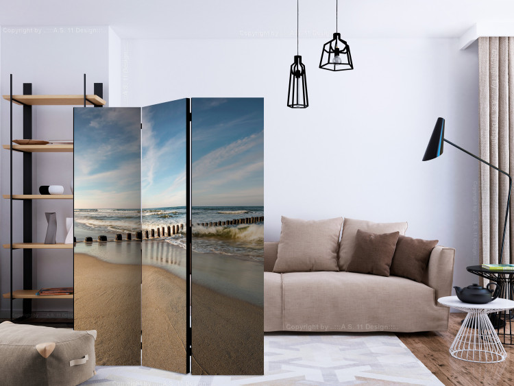Folding Screen Sea Breeze - seascape and beach landscape against a cloudy sky 134100 additionalImage 4