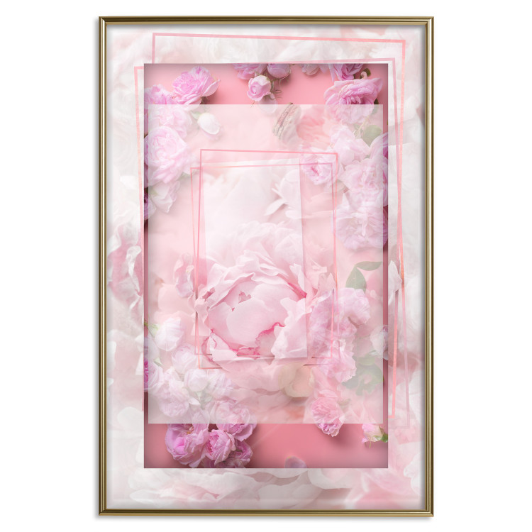 Wall Poster First Love - pink composition of pink flowers with a natural frame 134500 additionalImage 17
