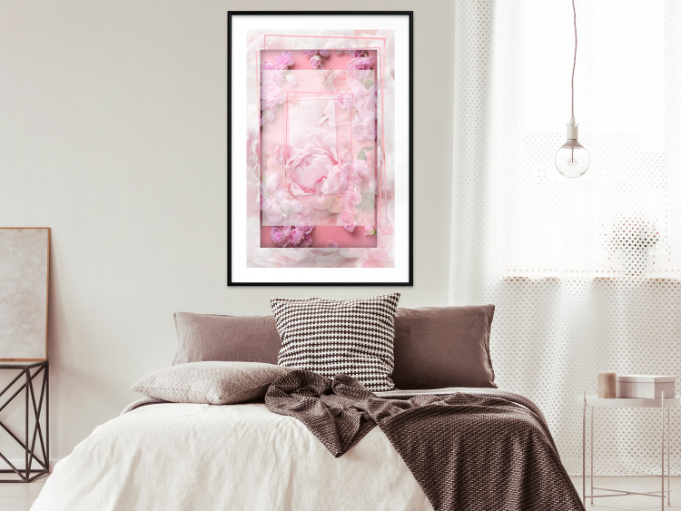 Wall Poster First Love - pink composition of pink flowers with a natural frame 134500 additionalImage 18