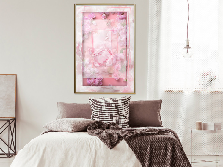 Wall Poster First Love - pink composition of pink flowers with a natural frame 134500 additionalImage 10