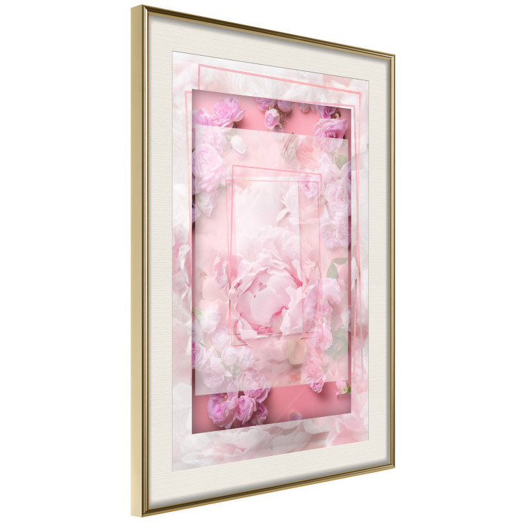 Wall Poster First Love - pink composition of pink flowers with a natural frame 134500 additionalImage 14