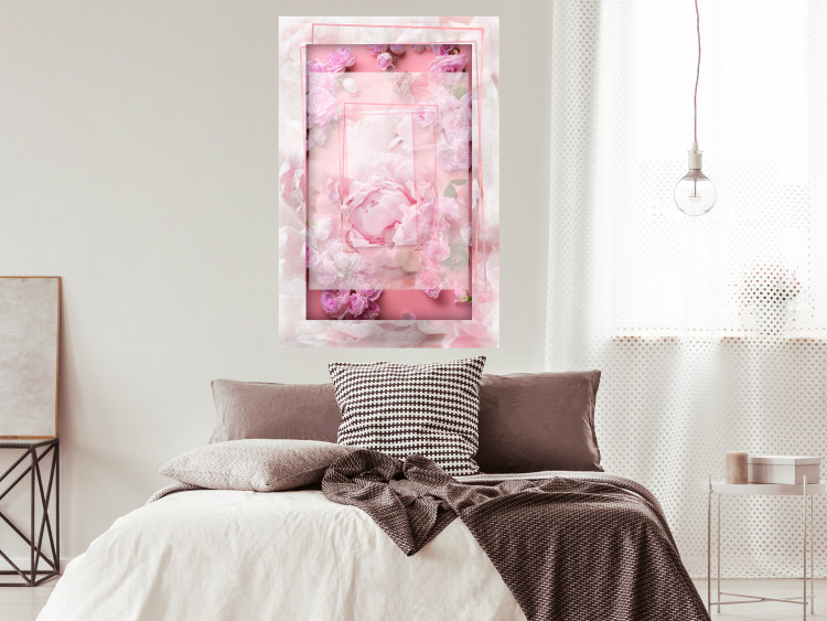 Wall Poster First Love - pink composition of pink flowers with a natural frame 134500 additionalImage 7