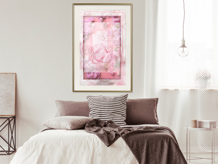 Wall Poster First Love - pink composition of pink flowers with a natural frame 134500 additionalImage 22
