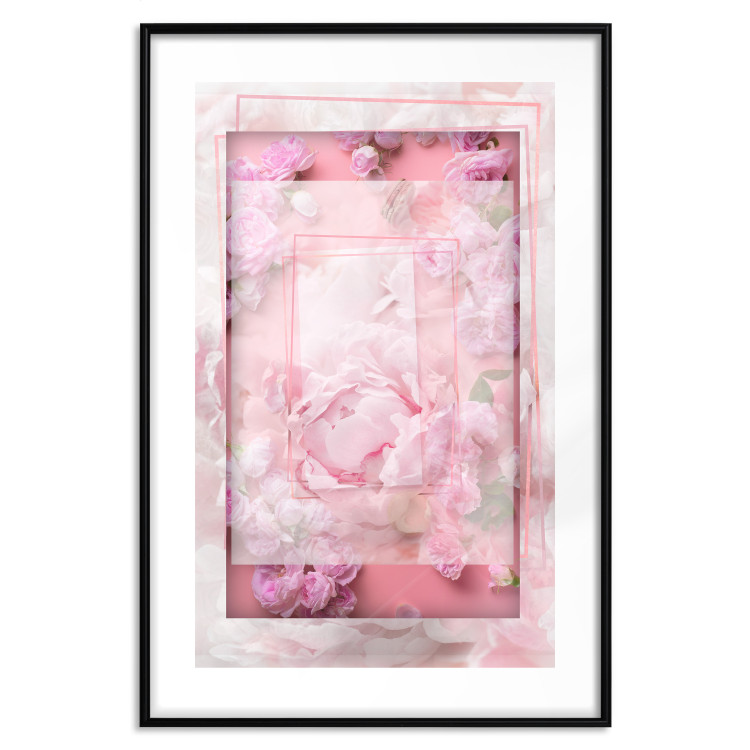 Wall Poster First Love - pink composition of pink flowers with a natural frame 134500 additionalImage 15