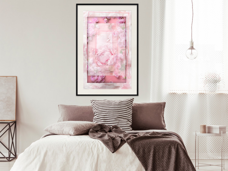Wall Poster First Love - pink composition of pink flowers with a natural frame 134500 additionalImage 24