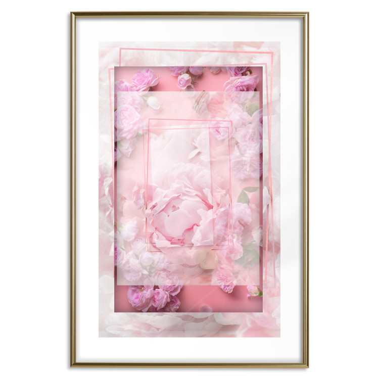 Wall Poster First Love - pink composition of pink flowers with a natural frame 134500 additionalImage 16