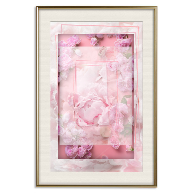 Wall Poster First Love - pink composition of pink flowers with a natural frame 134500 additionalImage 20