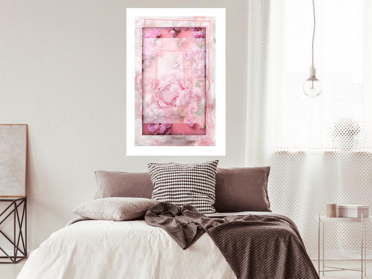 Wall Poster First Love - pink composition of pink flowers with a natural frame 134500 additionalImage 8