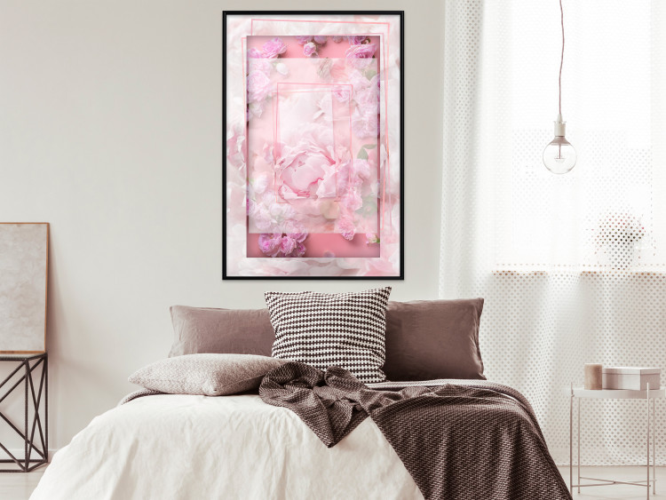 Wall Poster First Love - pink composition of pink flowers with a natural frame 134500 additionalImage 9